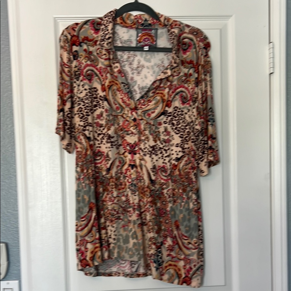 Johnny Was Paisley and Leopard Print Blouse LIKE NEW size Large